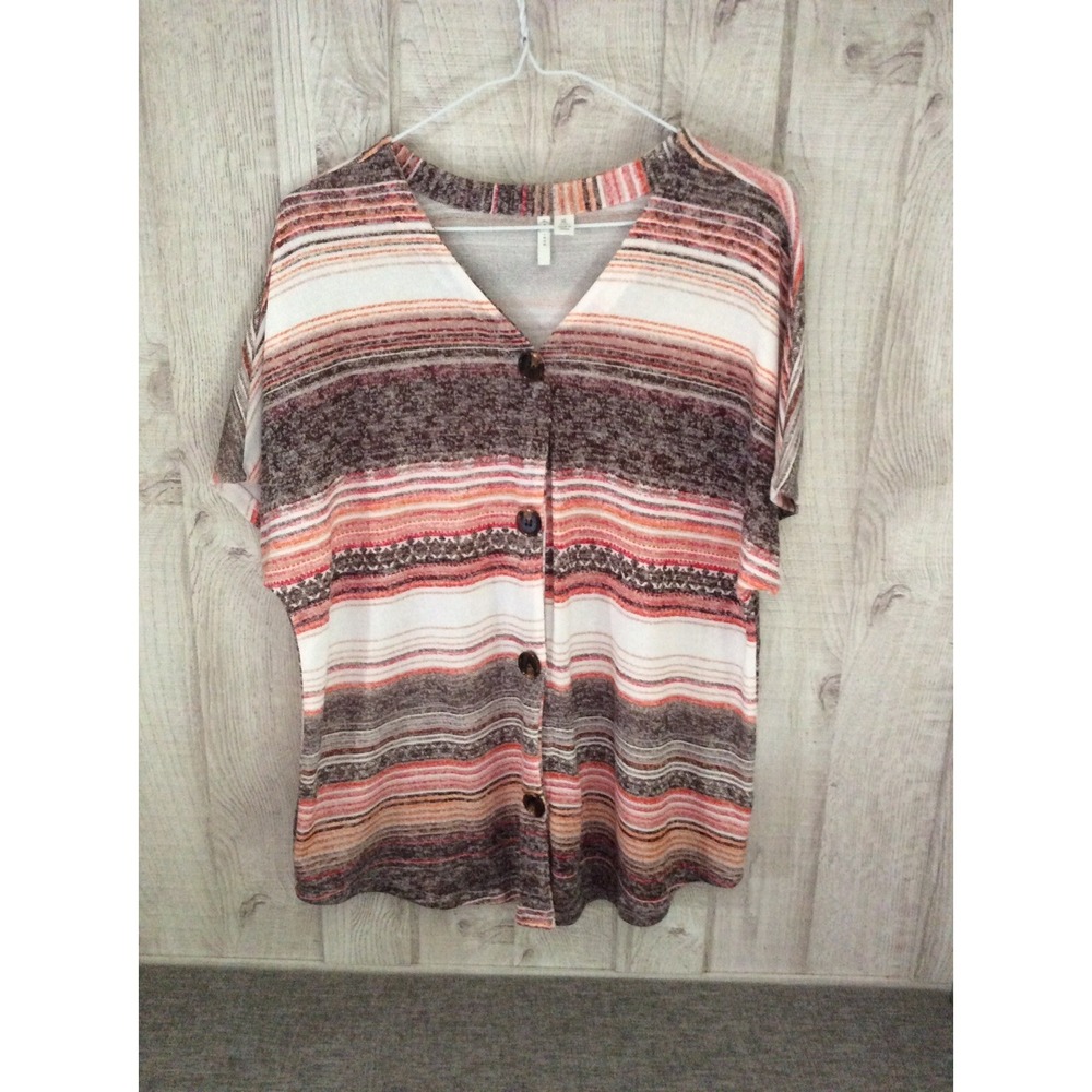 Est. 1946 Womens XL Striped Button Front Knit Cardigan Top Orange Brown White